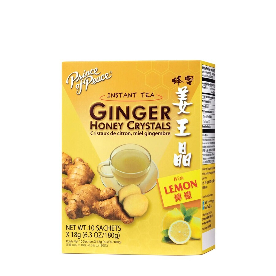 Prince Of Peace Ingwer-Honig-Kristalle, Instant-Ingwer, Honig und Zitrone trinken, 18 G X 10 Pakete, 180 G