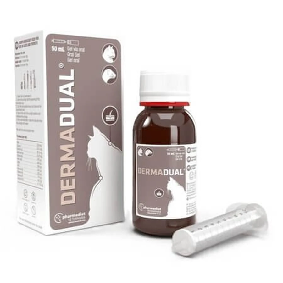 Dermadual Gel, complemento alimenticio para gatos y hurones, 50 ml, Pharmadiet
