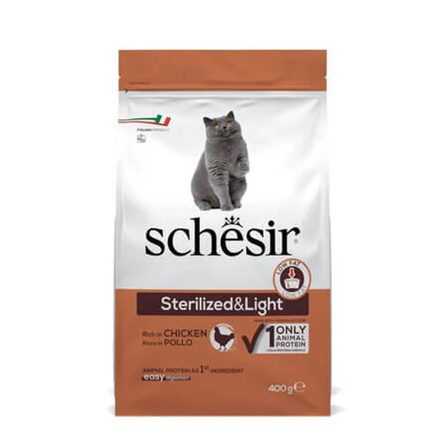 Hrana uscata cu pui pentru pisici sterilizate Sterilized&Light, 400 g, Schesir
