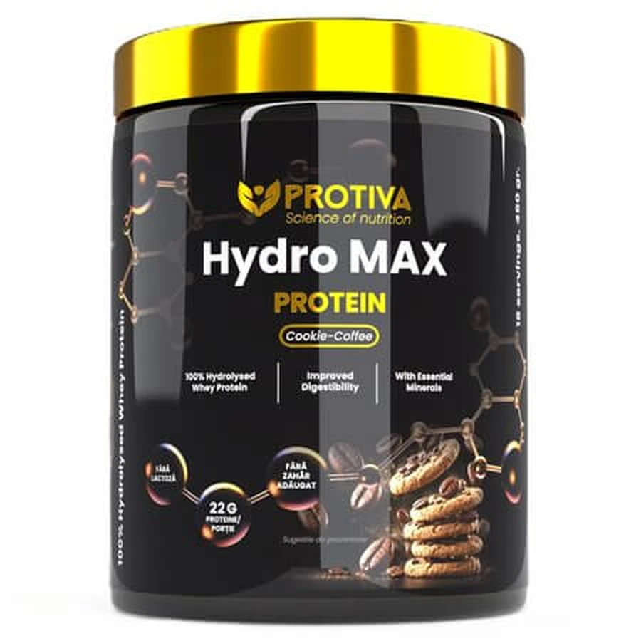 Proteína en polvo Hydro Max con sabor a galleta y café, 450 g, Protiva