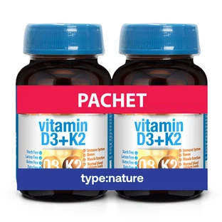 Vitamine D3 + K2-pakket, 60 tabletten + 60 tabletten, Naturmil