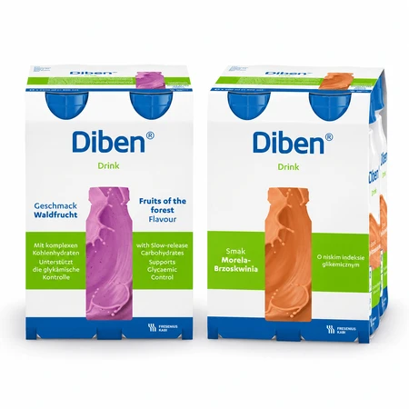 Diben Drink 2 x 400 ml Waldbeeren + 4 x 200 ml Aprikosen und Pfirsiche, Fresenius Kabi