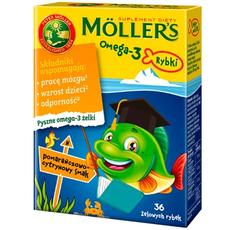 Bâtonnets de poisson aux oméga-3, saveur framboise, 36 pièces + saveurs citron et orange, 36 pièces, Mollers