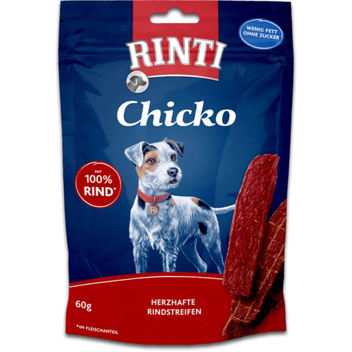 RINTI Chicko, XS–XL, Rind, getreidefreie Hundeleckerlis, getrocknet, 60 g