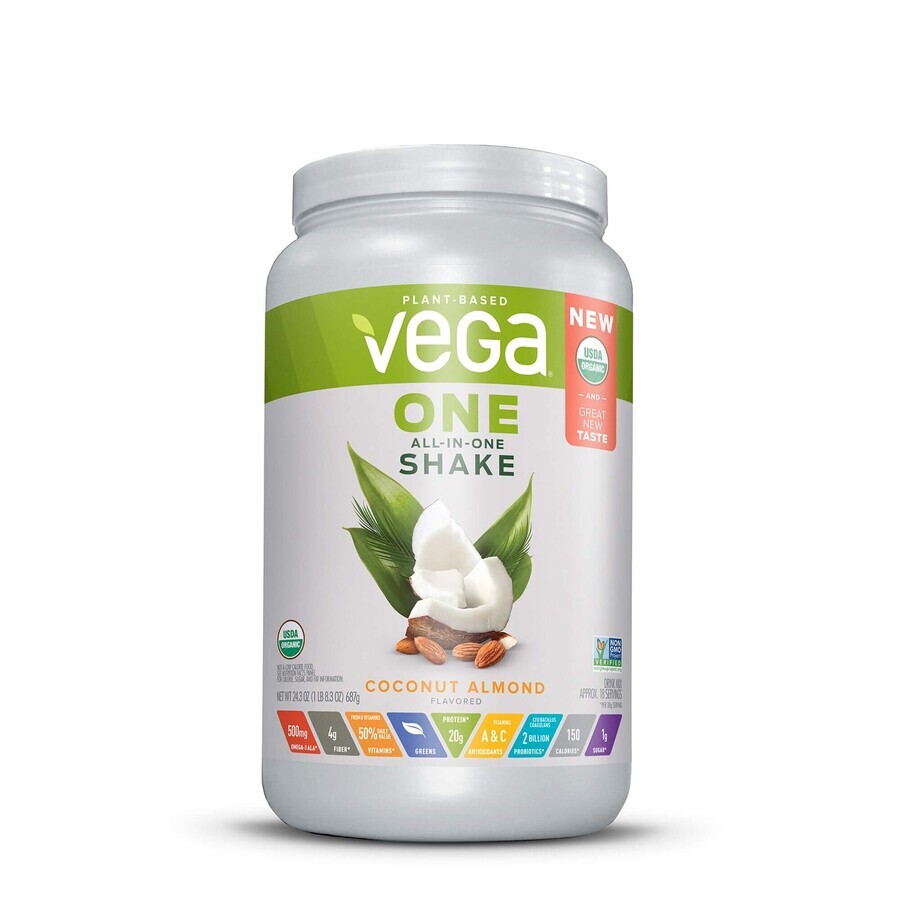 Vega One All-in-One-Ernährungsshake, pflanzliches Eiweiß, Kokosnuss- und Mandelgeschmack, 687 g