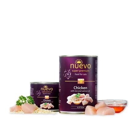 NUEVO Poulet, riz et huile de saumon, aliment humide pour chatons (pâté), 400 g