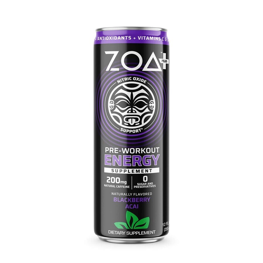 Zoa + Pre-workout Energy Drink Zero Sugar, Bautura Energizanta Fara Zahar Cu Aroma De Mure Acai, 355 Ml