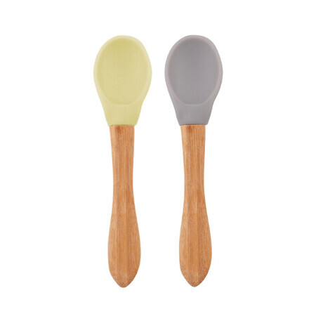 Set 2 lingurite cu varf din silicon si maner din bambus, Mellow Yellow / Powder Grey, Minikoioi