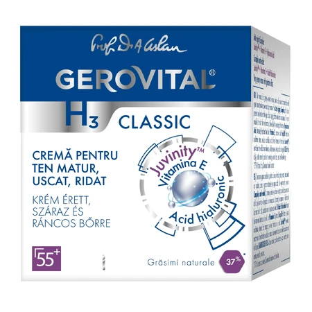 Gerovital H3 Classic Cream for Mature, Dry, and Wrinkled Skin, 50 ml, Farmec