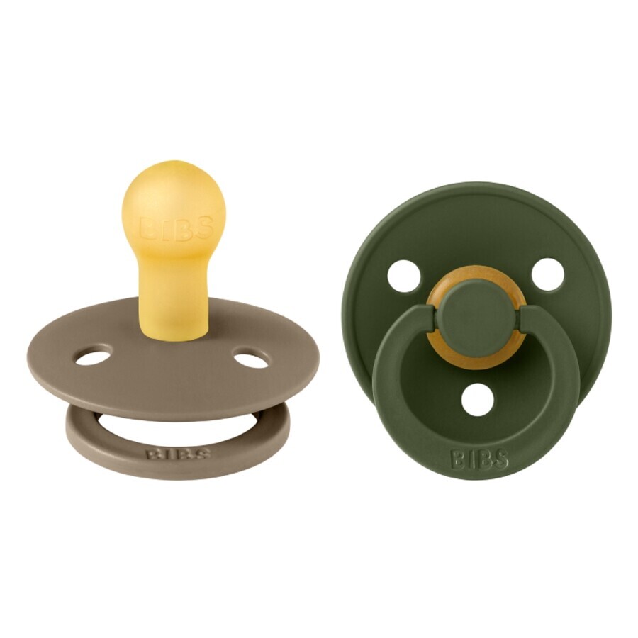 Set 2 suzete cu tetina rotunda Colour Latex, +0 luni, Hunter Green - Dark Oak, Bibs