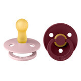 Set 2 suzete cu tetina rotunda Colour Latex, +6 luni, Pink Plum - Eldeberry, Bibs