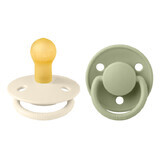 Set 2 suzete cu tetina rotunda din latex De Lux, +0 luni, Ivory - Sage, Bibs