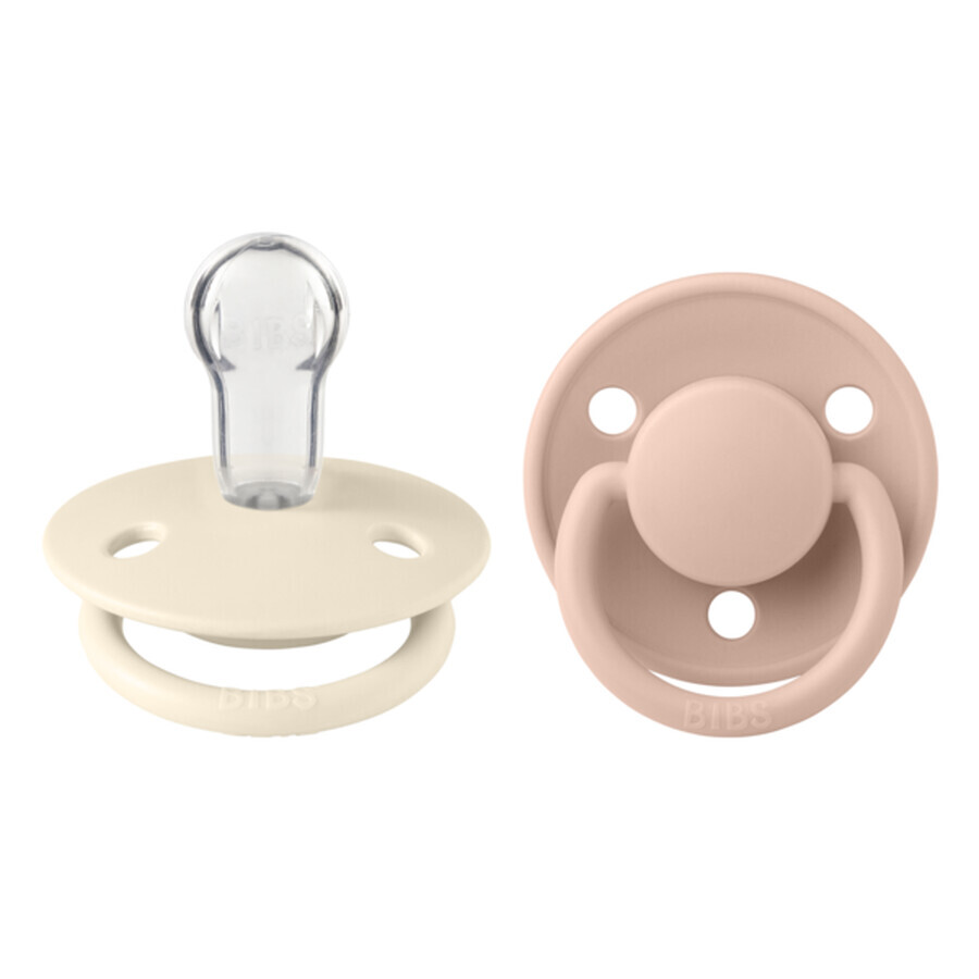 Set 2 suzete cu tetina rotunda universala din silicon De Lux, 0-3 ani, Ivory - Blush, Bibs