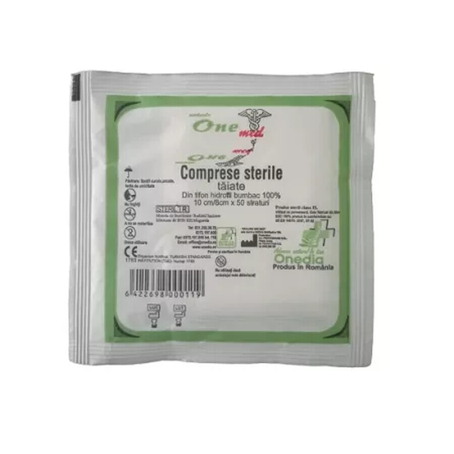 Comprese sterile taiate, 10x8 cm, 50 straturi, Onedia