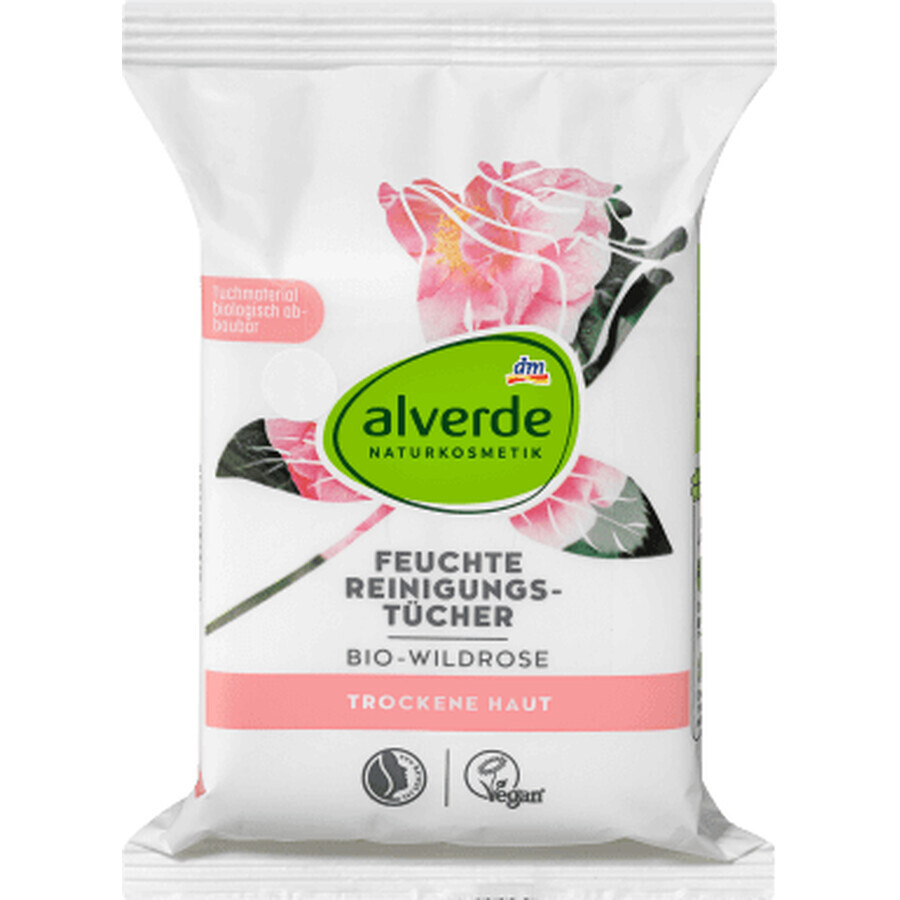 Alverde Naturkosmetik Șervețele demachiante trandafir sălbatic, 25 buc