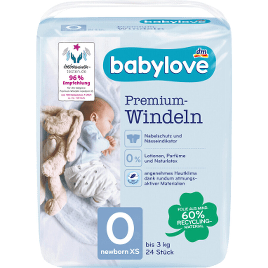 Babylove Premium Windeln für Neugeborene, bis zu 3kg, 24 Stück