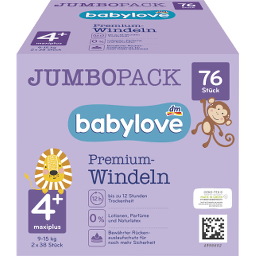 Babylove Premium Jumbo-Windeln Größe 4+, 76 Stück