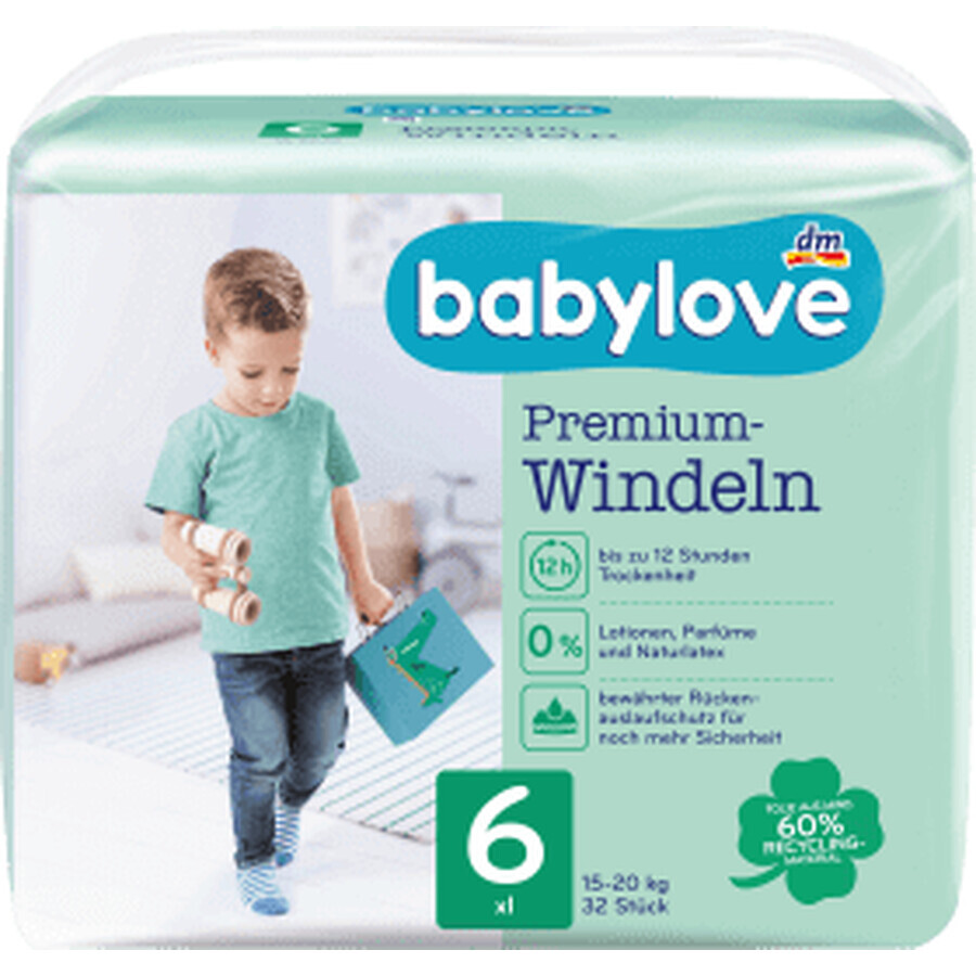 Babylove Premium Windeln Gr. 6, XL, 15-20 kg, 32 Stücke