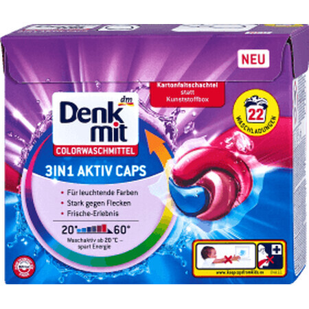 Denkmit Capsules 3in 1 Waschmittel Farbe 22 Wäschen, 22 Stück