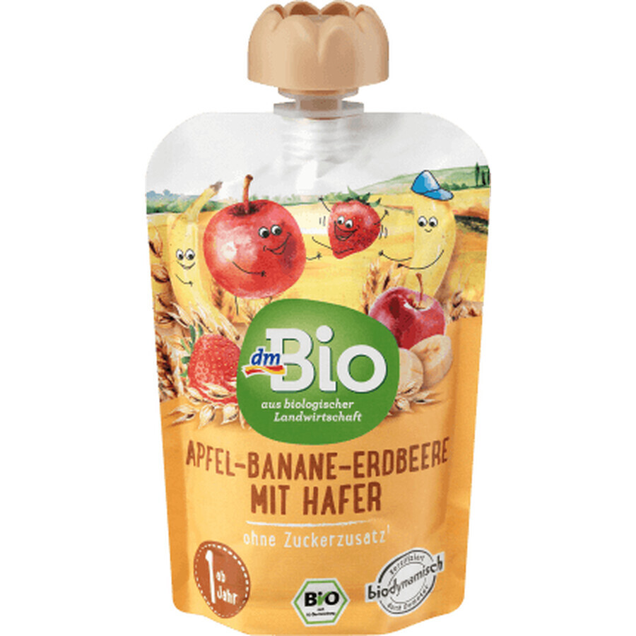 DmBio Apfelpüree mit Bananen, Erdbeeren und Haferflocken 12+, 100 g