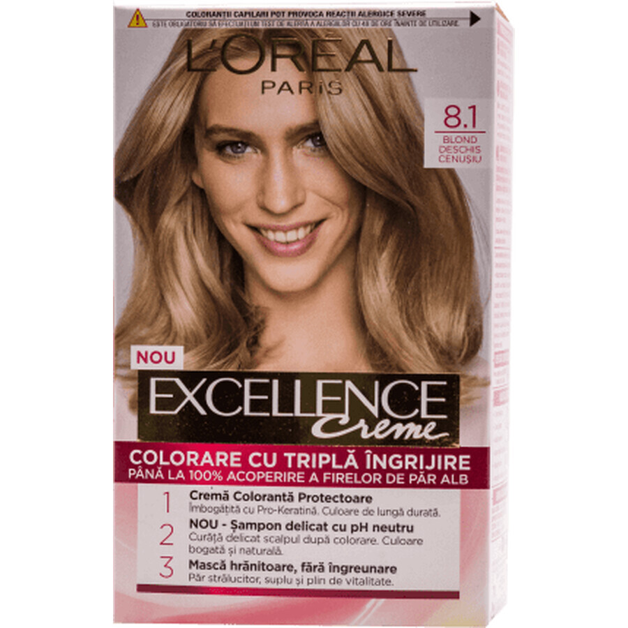 Loreal Paris  EXCELLENCE CREME Vopsea de păr permanentă cu amoniac 8.1, 1 buc