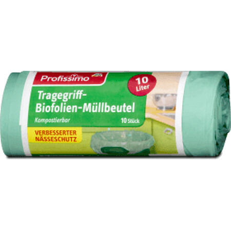 Profissimo Bio-Folienhaushaltsbeutel mit Griffen, 10 L, 10 Stück.