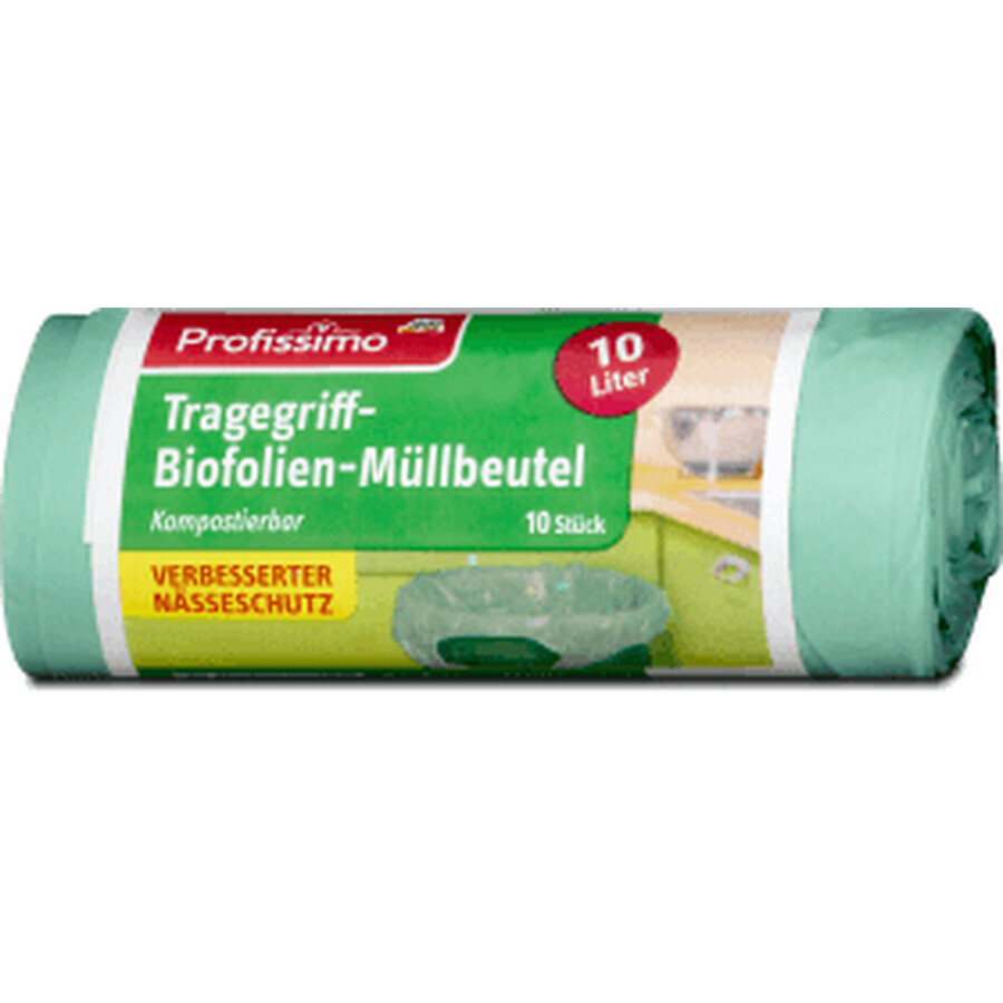 Profissimo Bio-Folienhaushaltsbeutel mit Griffen, 10 L, 10 Stück.