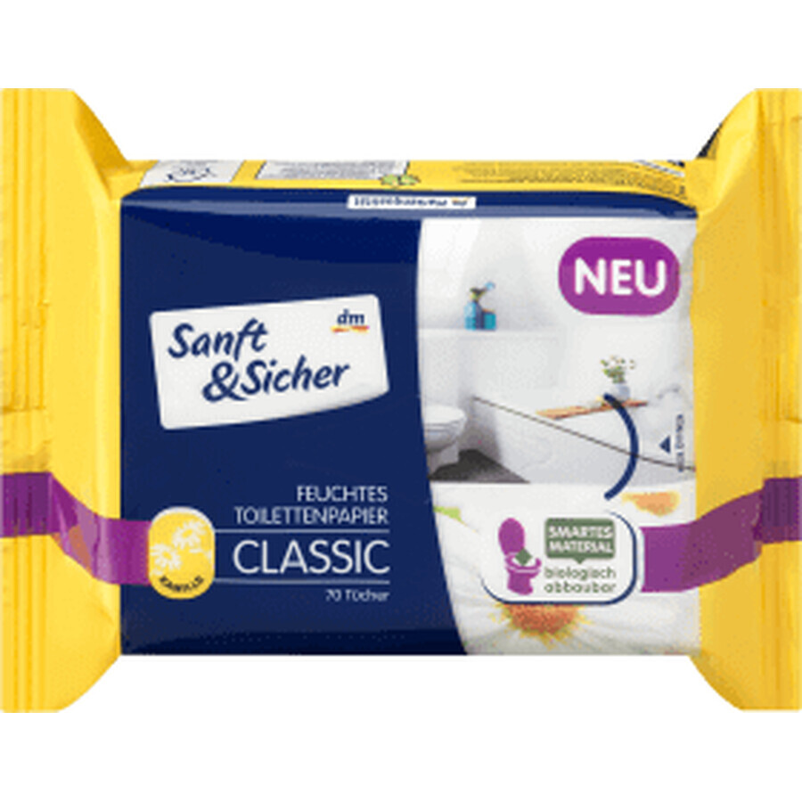 Sanft&Sicher Classic feuchtes Toilettenpapier, Kamille, 70 Stück