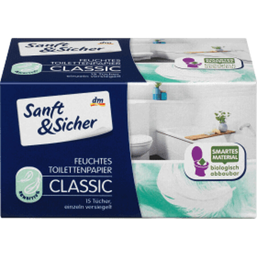 Sanft&Sicher Classic Sensitive feuchtes Toilettenpapier, 15 Stück
