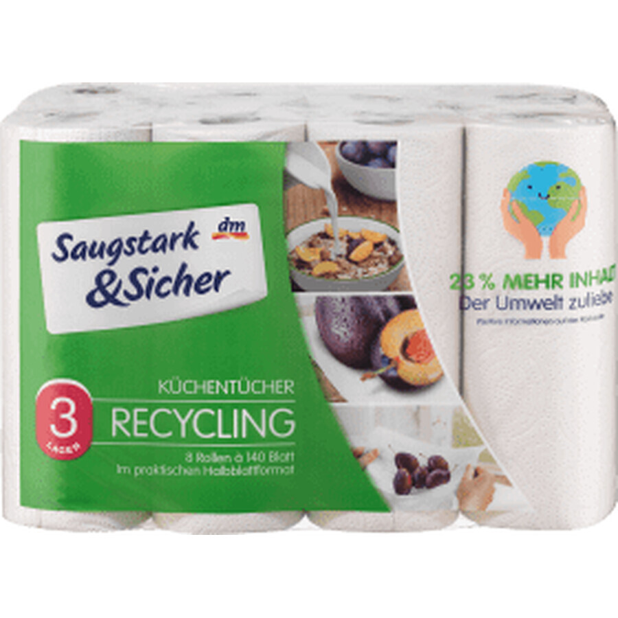 Saugstark&Sicher Recycling-Küchentücher 3lagig, 8 Stück